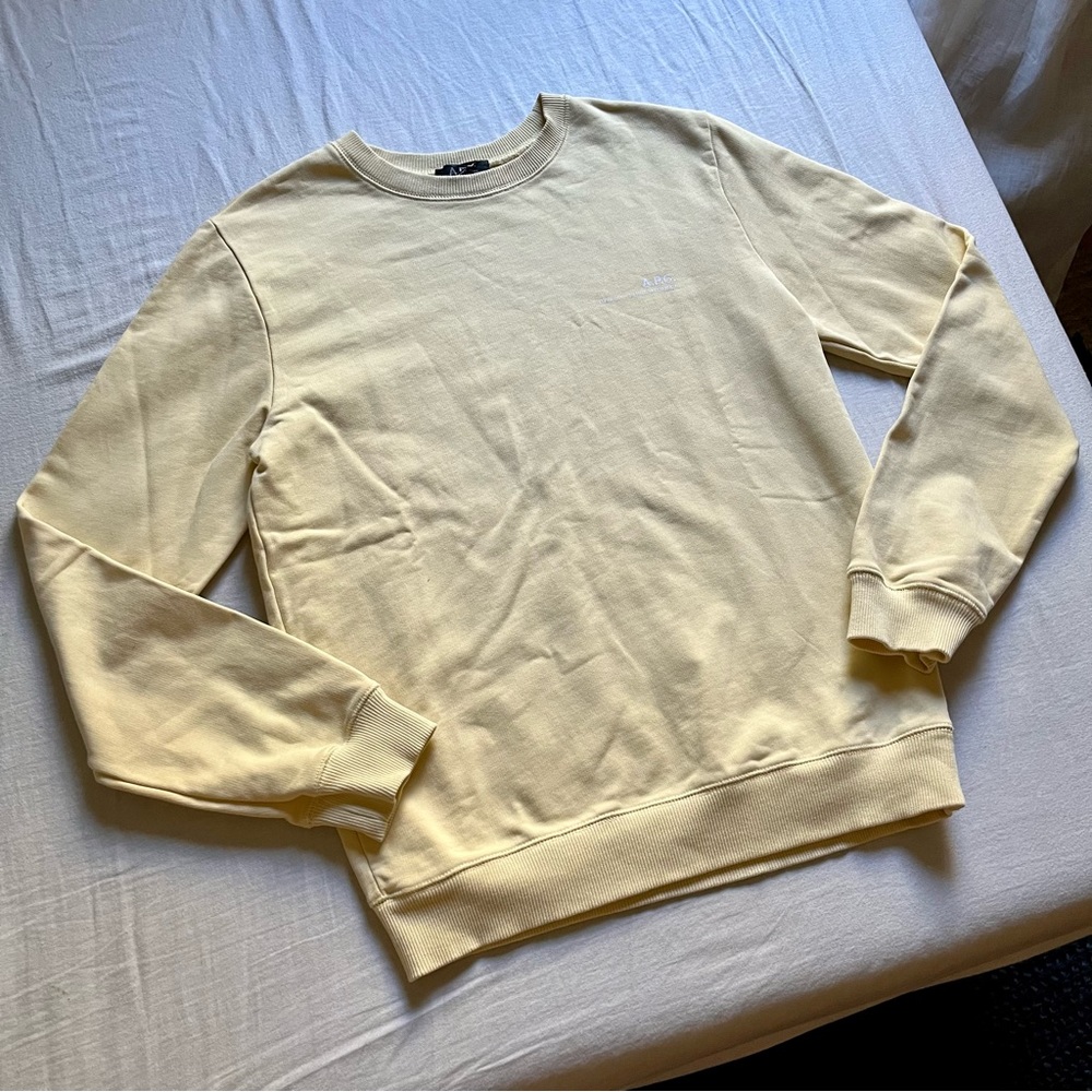 A.P.C. butter yellow logo crew neck long sleeve pullover sweater